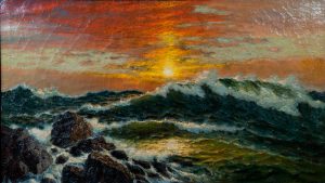 Richard Dey DeRibcowsky - Seacape - Beautiful orange sunset over a turbulent sea